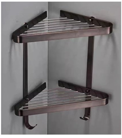 SKINPA Shower Caddy,Bathroom Shower Shelf Organise, Triangle Shower Corner Bathroom Shelf Storage Basket Holder Aluminum Caddy Rack Etagere Tipi Salle De Bain Murale Douche(Brown)