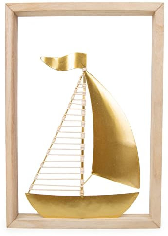 Logbuch-Verlag Segelschiff Bild elegantes Wandbild Schiff aus Metall gold weiß Geschenk Hochzeit Geburtstag Segelschiff maritime Wanddeko 24 cm