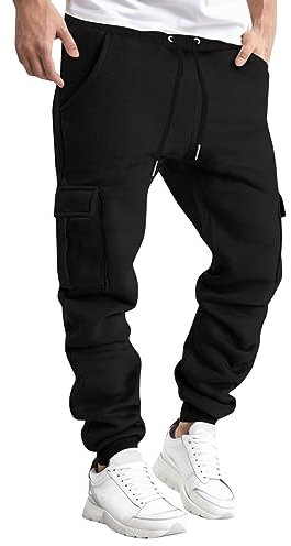 Cargohose für Herren, elastischer Bund, Arbeitshose für Herren, Stretch, Trainingshose, Jogginghose, Cargo-Hose, Sweathose, elastische Taille, Kordelzug, Arbeitskleidung, Schwarz , S
