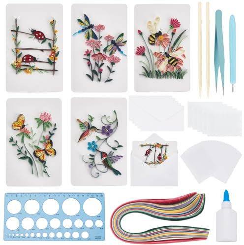 WEBEEDY 20 Set Papier Quilling Kit Für Erwachsene Anfänger Tier Blumen Thema Grußkarten Bastelset Mit Anleitung Handgefertigte Viele Stile Tier Blumenkarte Für Freunde Familie