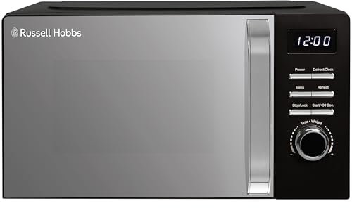 Russell Hobbs Digital Microwave 20L 800W in Black with 5 Power Levels, Pull Handle Door & Button Control, Clock & Timer, Automatic Defrost, Easy Clean, 8 Auto Cook Menus RHMD818B