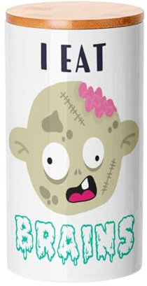 Keramiktopf mit Deckel Bambus - I eat Brains Zombie Halloween Angst Horror - 887 ml (30 oz) - Utensilientopf