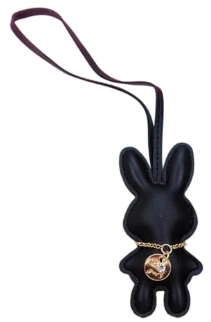 PEVive Schlüsselanhänger aus Kunstleder, Hasen-Anhänger, Schlüsselanhänger, Taschenzubehör, stilvolles Handtaschen-Zubehör für Frauen und Mädchen, Schwarz, As detailed discription