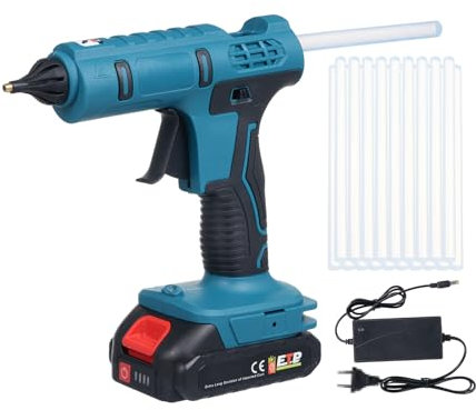 Kabellose Heißklebepistole, schnelles Aufheizen, sichere konstante Temperatur, mit 20 Heißklebesticks, LED-Licht für die Reparatur von Möbeln, Handarbeiten, versiegelte Verpackungsboxen, 18 V, 1500