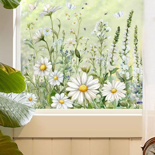 Fensteraufkleber Blumen Frühling Fensterbilder Fenster Deko, Fenstersticker Selbstklebend Frühlingsdeko Fensteraufkleber Wiederverwendbare Fensterfolie Glas Fensterdeko Aufkleber für Heimdekoration