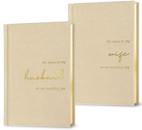 WeddingGiftsWedding Libri dei voti nuziali per lui e per lei - Tela e lino con effetto foil in rilievo, set di 2 libri dei voti per marito e moglie - Elementi essenziali per il matrimonio (Beige +