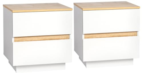LEADZM Nachttisch 2er Set, Holz-Nachtkommode mit 2 Schubladen | Nachtschrank für Boxspringbett, Beistelltisch für Schlafzimmer und Wohnzimmer, 38 x 32 x 40 cm