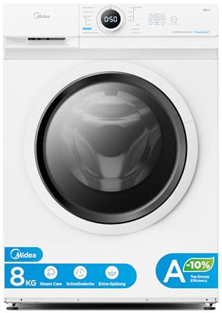 Midea MF10EW80BA10 Waschmaschine / 8kg / 1400 U/Min/EEK A-10%/Inverter Quattro Motor/Dampffunktion/Grosse Trommel/Nachlegefunktion/Kindersicherung/AquaStop, Weiß