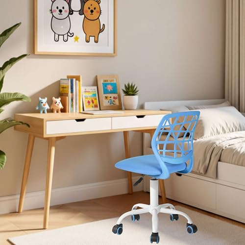FurnitureR Kinderstuhl höhenverstellbar für Schreibtisch, ergonomischer bunter Jugendstuhl mit Rückenlehne & Armlehnen, Drehstuhl mit 5 Rollen, für Kinder 3–10 Jahre, bis 100 kg belastbar