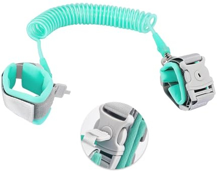 Rynvarl Correa Seguridad Niños 2,5M con Llave, Pulsera Antipérdida Ajustable, Arnés de Seguridad para Muñeca con Rotación 360°, Cordón para Paseo, Parque, Viaje – Verde