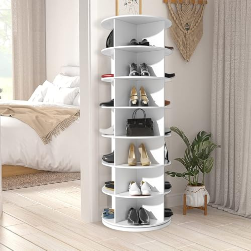 Scarpiera rotante a 360° a 7 livelli 60×60×160 cm, mobile portascarpe alto salvaspazio, scaffale verticale per scarpe e borse, colore bianco, per ingresso, soggiorno, camera da letto e guardaroba