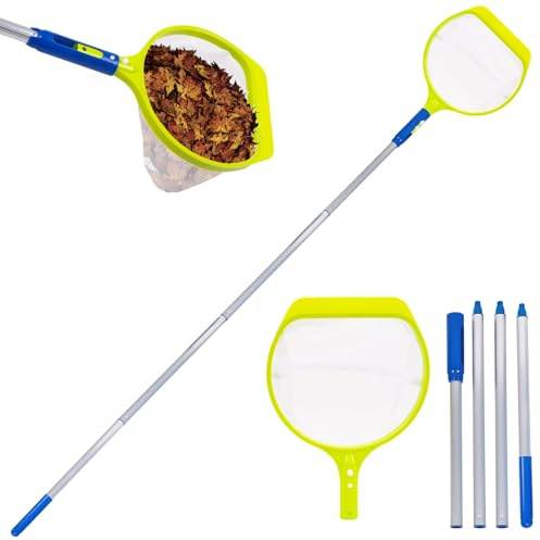Recitem Pool Kescher, 141.7/182cm lang-Teichkescher mit Teleskopstange,17cm Tief Kescher Feinmaschig - Für Teich, Algen Pool,Spa, Teiche, Whirlpools (4-teilige Stange)