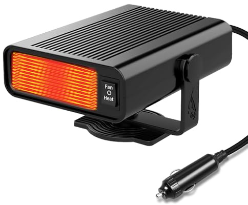 Pengrity Auto Heizung 12v, 120w Heizlüfter Auto, Tragbare Autoheizung, mit Zigarettenanzünder, 2 in 1 Kalt und Heiß Verfügbar, 12 Volt Heizung Defroster für Auto, 360 ° Drehbare, Schwarz