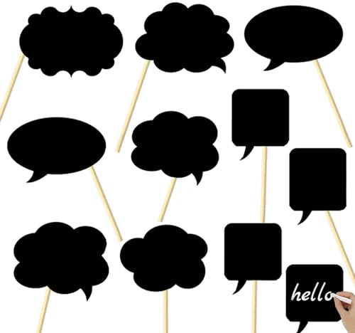 10pcs Writable Chalkboard Photo Booth Props Kit - Reusable Blank Signs with Chalk & Sticks for Wedding, Birthday, Baby Shower, Prom & Party Favors