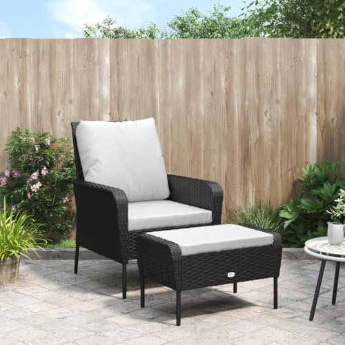INLIFE Gartenstuhl mit Fußhocker Schwarz Poly Rattan,Möbel,Gartenmöbel,Gartensitzmöbel,Gartenstühle,Schwarz,15.6 KG,364116