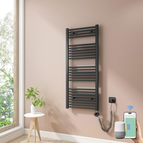 Heilmetz Smart WiFi Badheizkörper Elektrisch 120x50cm Elektrischer Handtuchtrockner mit Thermostat und Timer-Funktion Gerade Handtuchheizkörper Anthrazit 500W