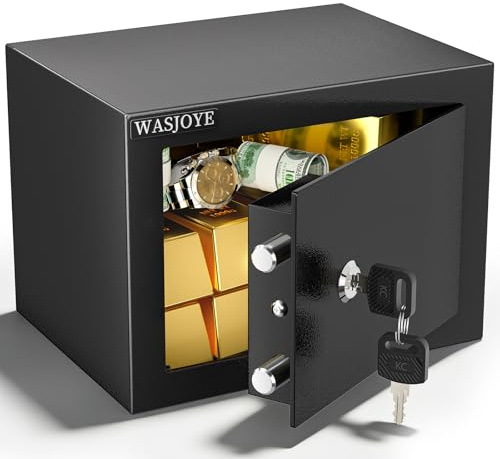 WASJOYE Mini Coffre Fort Domestique,17 * 23 * 17cm Coffre Fort Serrure à clé de Sécurité - Petit Coffre Fort pour la maison,L'argent, de documents,de bijoux,de passeports 6.6L
