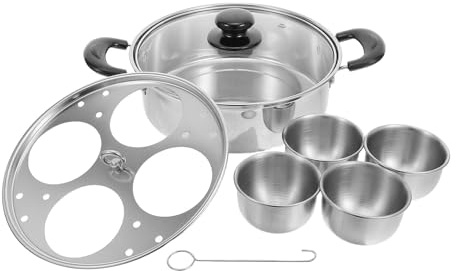 DECOMELODY Vaporera Profesional de Acero Inoxidable para Huevos Cesta de Vapor Desmontable para 4 Huevos Apta para Cocinas de Gas Adecuado para Desayuno y Brunch Compacta y Duradera