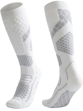 Uqezagpa Calzini da sci per il freddo Isolamento termico Misto Cotone Traspirante Imbottito Uomo Donna Calze Esterne Termiche Calze Lunghe per Sport sulla Neve Escursioni, bianco, M