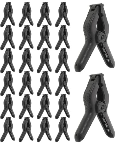 MUELODSIC Morsetti a Molla in Plastica Nera 4 Pollici Set 20 Pezzi – Morsetti per Impieghi Gravosi Apertura Ampia e Ganascia Robusta – Clip Antivento per Coperture Piscine Progetti Fai da