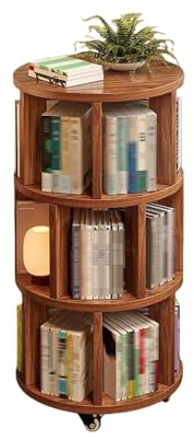 LLYLAFDC Bibliothèque Rotative en Bois Massif, Tour à Livres Pivotante 360°, Meuble de Rangement Autoportant pour Maison, Bureau, Salon, Chambre(Brown,44 * 103cm)