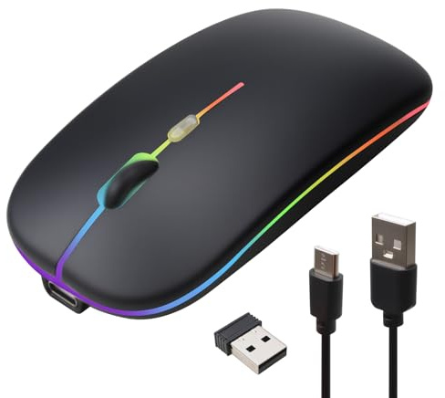 Times Mark Ratón inalámbrico Bluetooth delgado portátil recargable, Bluetooth, modo dual, 2.4 GHz, óptico, oficina, botón de silencio, LED, para PC, MacBook, portátiles, Windows, Mac OS, iPad OS