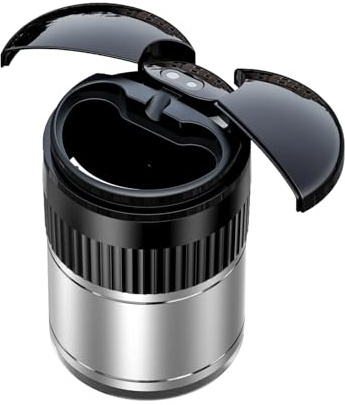 Intelligenter Auto-Aschenbecher, automatisch öffnender Infrarot-Sensor, One-Touch-Deckel für Öffnen/Schließen, Metall-Innenbecherhalter, Auto-Zubehör, Kompatibel Für Geschenken für Männer(Silvery)