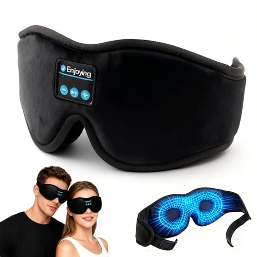 Masque de Sommeil Bluetooth avec écouteurs Bluetooth V5.0, 3D Masque de Nuit femme et Homme, Jusqu'à 10 h de lecture, Casque de Sommeil Bluetooth pour les Voyages,la Sieste, le Travail Posté