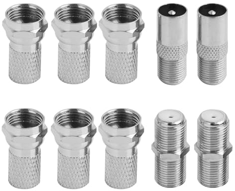 LQMK F Type Cable Connectors for Coaxial RG6, Waterproof Aerial Connector Set 10 Pcs, Nickel Plated Screw-On TV Cable Connectors for Satellite & Cable TV Systems