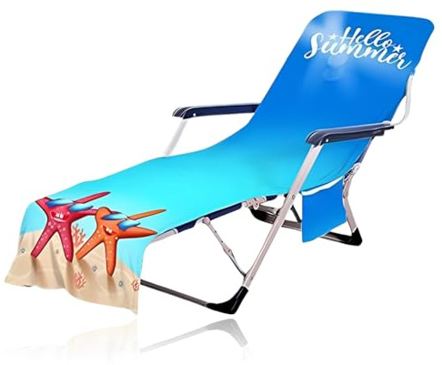Ozean Schonbezug für Gartenliege, Frottee Liegenauflage Garten Sonnenliege Handtuch mit 2 Taschen Stuhl Strandtuch für Strände Gartenhotels Schwimmbäder (B)