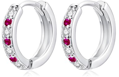 Kamise 925 Sterling Silver Hoop Earrings Girls, Silver Earrings Hoop Women | Nickel-Free Sleeper Huggies Earring Small, Cute Earring Hoops with White/Aquamarine/Rose/Pink/Purple/Sapphire/Green Zirconia