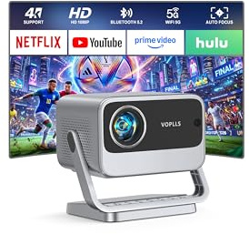 Smart Beamer 4K【Netflix vorinstalliert & Dolby Audio】 VOPLLS 35000L Autofokus & Trapezkorrektur Beamer Heimkino, Full HD 1080P WiFi6 Bluetooth Videoprojektor für Handy/PC, Outdoor & Fußballabend