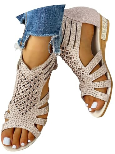 Genérico Sandalias de mujer informales de verano con punta abierta y tacón medio, diseño hueco, zapatos romanos para uso diario