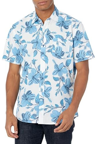 Amazon Essentials Men's Regular-Fit Short-Sleeve Print Shirt, Blue Floral Print, XL