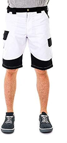 JM Workwear Kurze Arbeitshose Sicherheitshose Schutzhose Berufskleidung (Weiß, 54/XL)