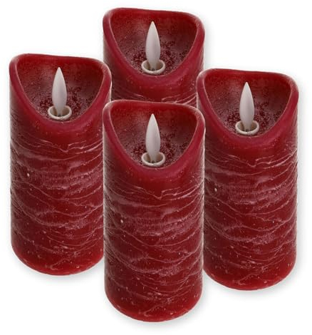 ToCi 4 candele LED rosso chiaro 7,5 x 12,5 cm – Candele in vera cera senza fiamma con fiamma mobile e timer – Candele a colonna con luce LED per Avvento, decorazione, funebre