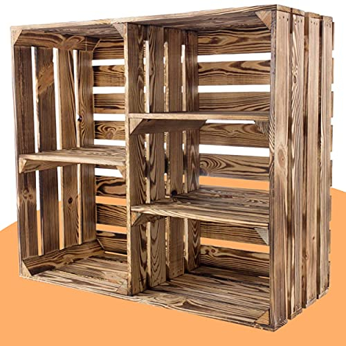 Großes Vintage Holzregal mit fünf Fächern, Holzkiste neu, 68x35x77cm (Geflammt)