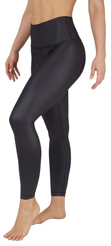 90 Degree By Reflex Womens Faux Leather Leggings Matte High Waisted High Shine Faux Leather Ankle Leggings, Black, Large