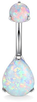 hengkaixuan Navel Piercing Ring 14G (1.6mm) G23 Titanium Steel Clear Double White Water Drop opal Prong Set Belly Button