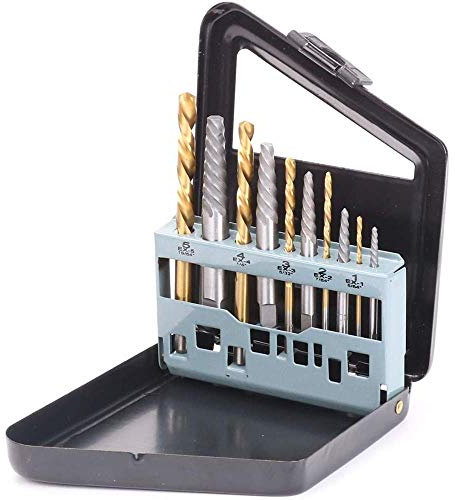 ZOYOSI - Set di 10 estrattori per viti danneggiate HSS EX1-EX5, Set di punte per trapano a sinistra da 5/64 – 19/64 pollici, Punteruolo per rimuovere facilmente viti spogliate o danneggiate.