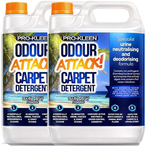 Pro-Kleen Odour Attack Pet Carpet Cleaner Shampoo - Active Enzymes to Digest Urine Proteins - Eliminates Urine, Faeces & Vomit Stains - for All Carpet Types and Machines (10 Litre Ocean)