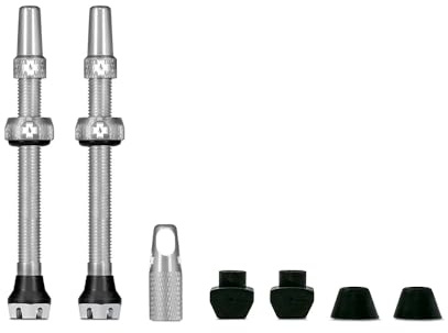 Muc-Off Valves Presta Tubeless - 60 mm - Valves de Vélo Anti-Fuite de Qualité Supérieure avec Outil Démonte-Obus de Valve Intégré - Argenté