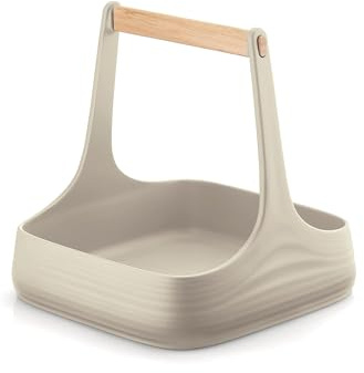 Guzzini - Tierra, ALL TOGETHER, Organizzatore da Tavola in Plastica Riciclata e Legno - Argilla, 22x22xh22,5 cm - 17930079