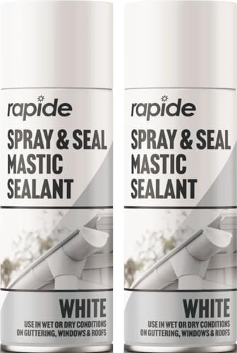 White Spray & Seal 2 X 400ML Mastic Sealent Leak Spray - Ideal for Roof, Guttering, Pipes, Windows, Soil - Long Lasting Protection, Quick Drying & Repair, Waterproof