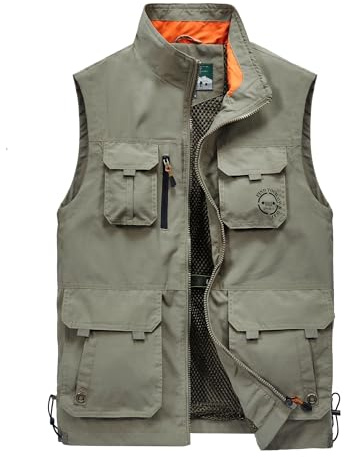 Yukirtiq Herren Sommer Outdoor Weste Leicht Atmungsaktiv Anglerweste Schnelltrocknend Safariweste Funktionsweste mit vielen praktischen Taschen Jagdweste Wandernweste
