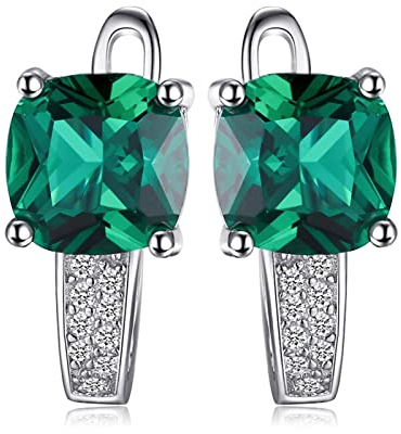 Kissenschliff Simulierter Grüner Smaragd 925 Sterling Silber Ohrclips Für Damen Mode Edelsteine ​​huggie Ohrringe