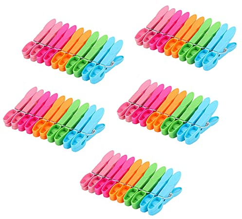 MUFEKUM Wäscheklammern, 50er Set Premium Wäscheklammer Kunststoff für Wäscheleine, Windfest Wascheklammer Bunt Starke Grip Clothes pegs für Handtuch, Kleidung, Socken (5 Farben)