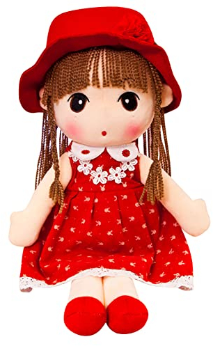 45cm Stoffpuppen Mädchen, Schöne Kuschelpuppe mit Hut Kleidung Plüsch Puppe Weiche Stofftiere Stoffpuppe Niedliche Prinzessin Plüschtier für Kleine Mädchen Weihnachten Geburtstag Geschenke