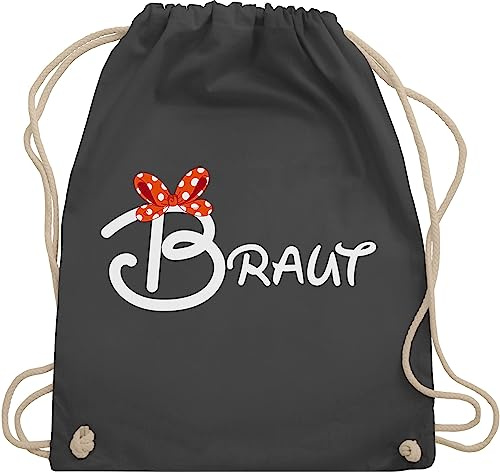 Turnbeutel Rucksack - JGA Junggesellenabschied Frauen - Braut Schleife weiß - Unisize - Dunkelgrau - brauttaschen bachelorette party stoffrucksack junggesellinnenabschied outfit jungesselnabschied
