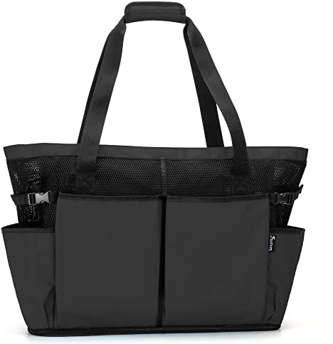 Fasrom Extra Große Netz Strandtasche mit Reißverschluss | Reißverschluss Unten für Sand, 6 Außentaschen, Nass/Trenn Tasche, Gepolsterte Träger, Übergroße Strandtasche für Ausflug